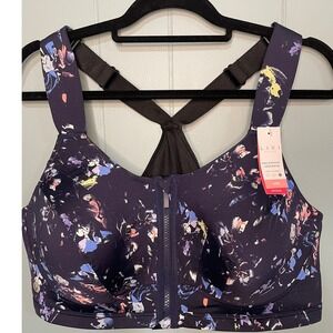 LIVI Lane Bryant 46B Max Support Underwire Floral Print Zip Front Sports Bra NWT